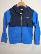 Columbia Boy Size S Full Zip Fleece Hood Jacket Super Blue Heather/College Navy