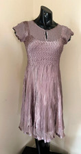 J.R. NITES by Carol Lin midi dress taupe crinkle satin keyhole neck size M