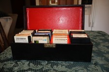 VINTAGE 8 TRACK TAPE FAUX CROCODILE LEATHER CARRYING CASE & TAPES