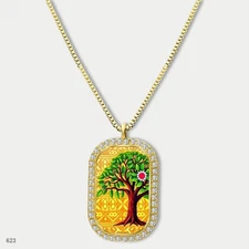 New Colorful Tree of Life Pendant Necklace Chain Picture Dog Tag Chain Gift Desi