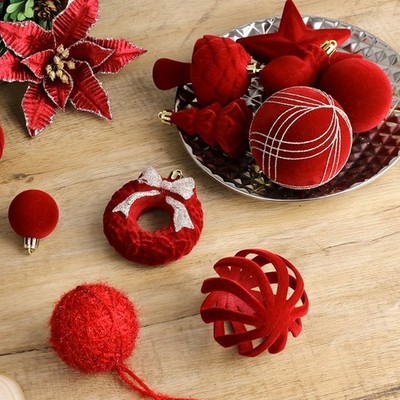 38 Teile Weihnachts Beflockung Kugeln und Blumen Set für Baum und Party Dekoration
