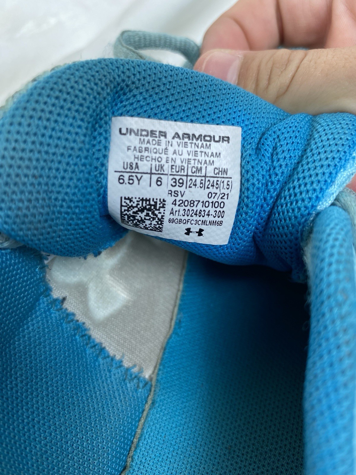 Under Armour Blue Mesh Unisex Kids Athletic Shoes US 6.5Y EU 39 UK 6 3024634-300 thumbnail 8