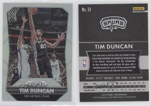 2015-16 Panini Prizm Silver Prizm Tim Duncan #51 HOF