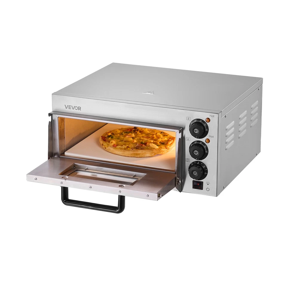 VEVOR Kommerzieller Pizzaofen Backofen 12-16" Edelstahl Elektrisch 1-4Drehknöpfe
