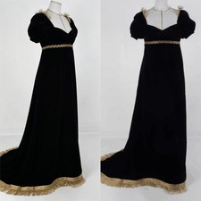 1820s Victorian Regency Era Jane Austen Costume Black Velvet Long Dress Vintage