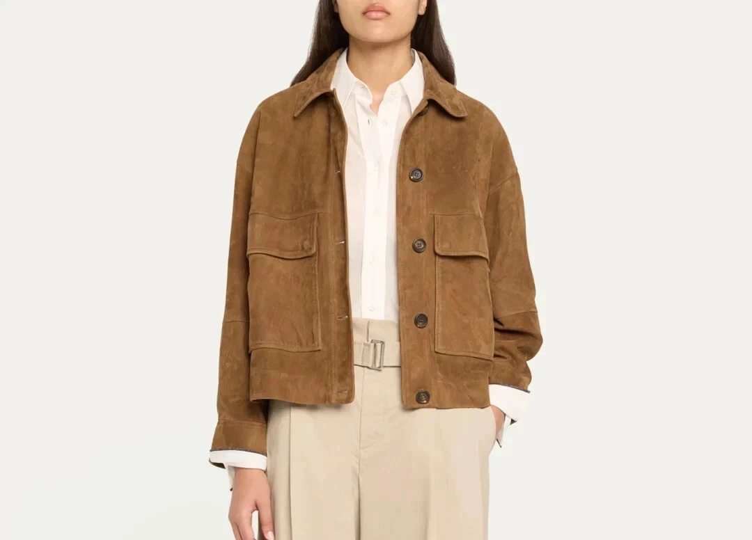 Women's Vintage Suede Leather Jacket 100% Real Brown Latest Cropped Pure Jacket