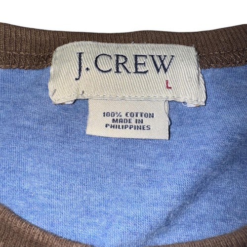 J Crew Shirt Mens Large Blue Brown Raglan Short Sleeve Crewneck Casual Cotton