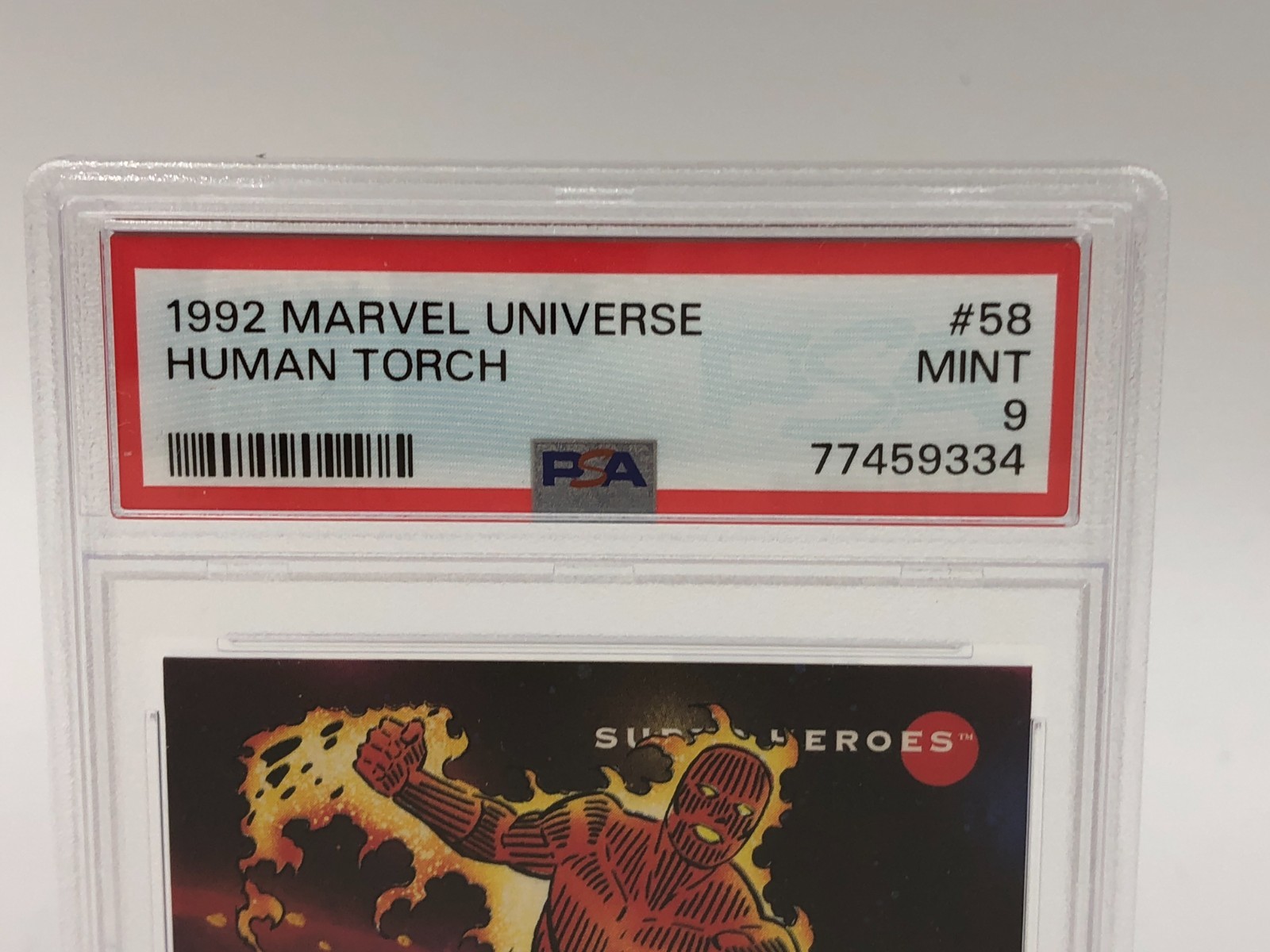 1992 MARVEL UNIVERSE trading card HUMAN TORCH #58 MARVEL MCU graded PSA MINT 9 view 7