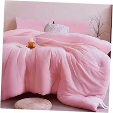 3PCS Pink Comforter Set with 2 Pillowcases, Brushed Microfiber Full Solid Pink