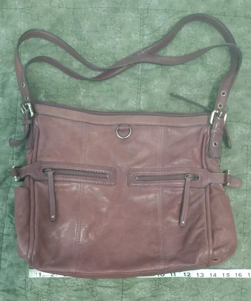 Bolso de Hombro de Cuero GIANNI BINI De Colección Púrpura Bolsillos con Cremallera Años 90 Inclinado