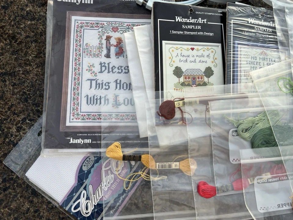 Vintage Lot Embroidery/Cross Stitch, 6 Hoops, Round Oval Needles, Pattern Frames - Image 3 of 4