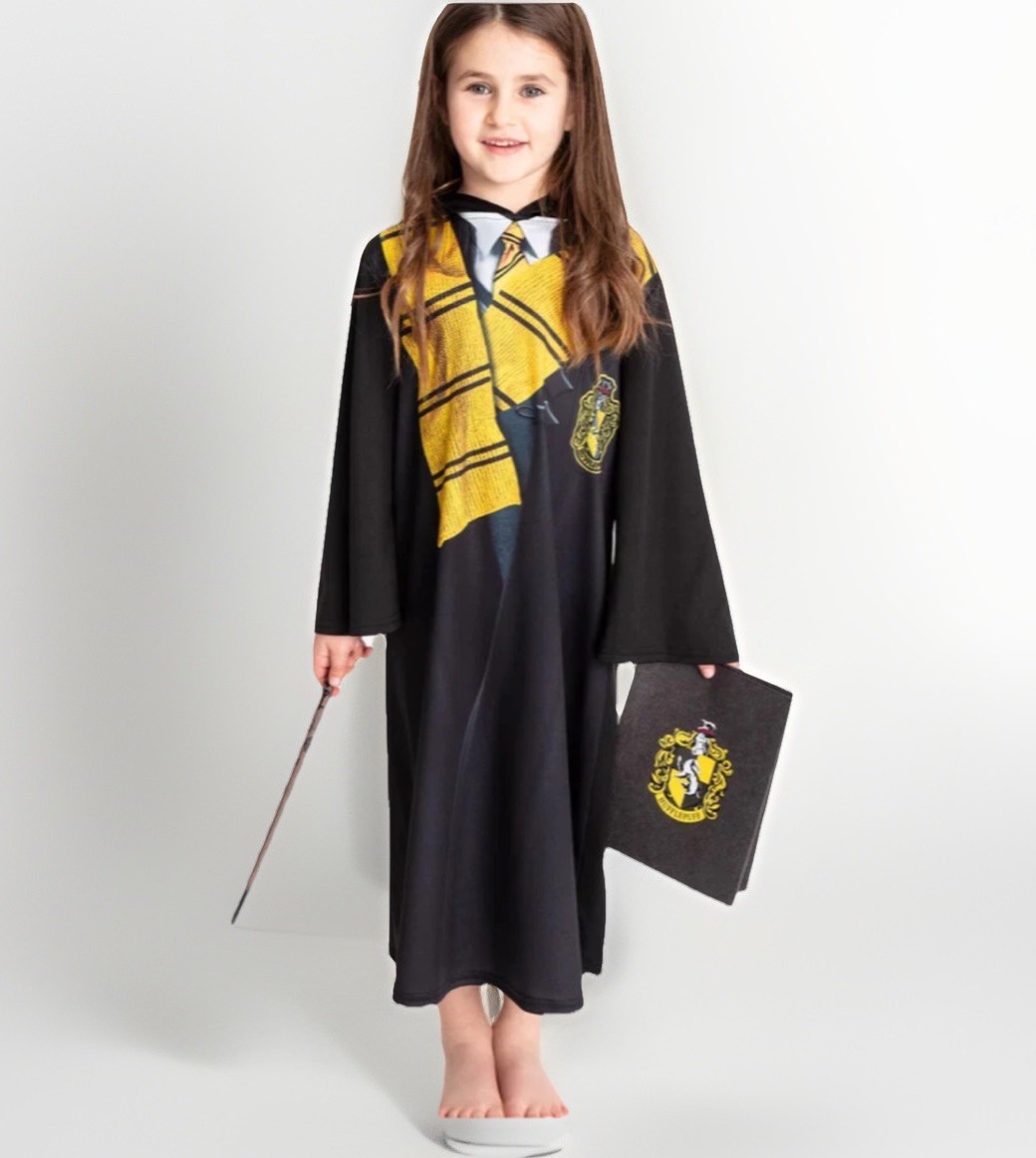 Harry Potter Hufflepuff Niños Vestido Elegante Disfraz Varita y Libro de Hechizos Edad 11-12 Años