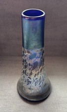 Vintage Robert Coleman Purple Cobalt Iridescent Hand Blown Glass Vase 9 1/2