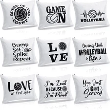Saintrygo 9 Pieces Volleyball Makeup Bags Canvas Cosmetic Bags with Words Vol...