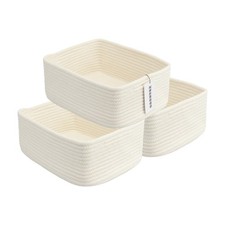 Large White 13x9x5 Inch Woven Cotton Rope Decorative Storage Baskets Bins