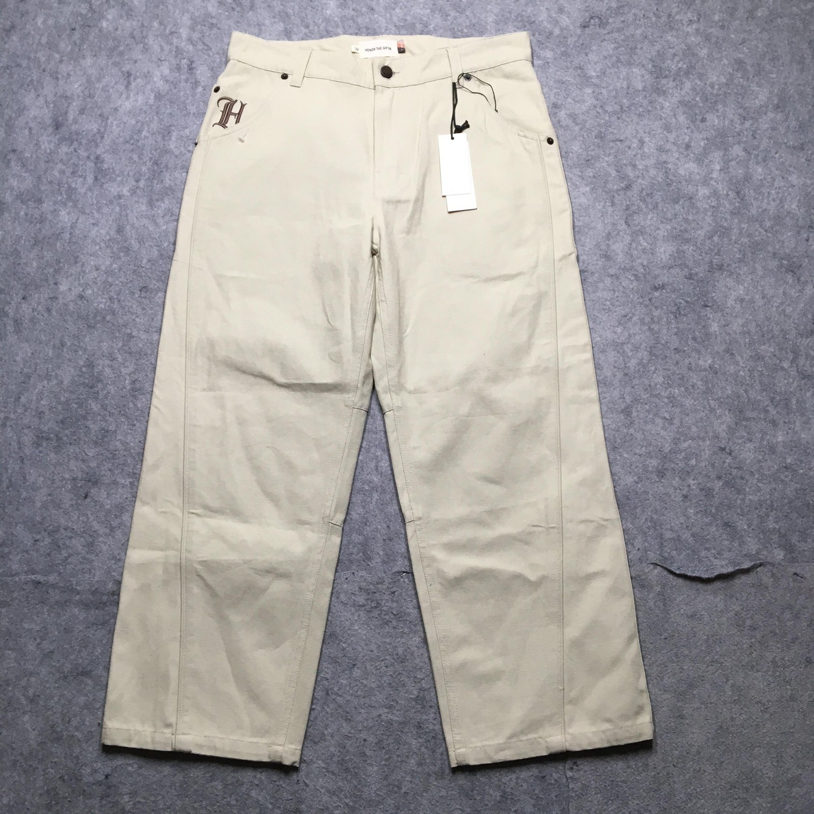 Honor The Gift Pipeline Ankle Pants Mens 32 Bone Canvas Embroidered H Logo