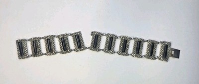 Antique Victorian Bracelet Sterling Silver Black Enamel *Needs Repair 7in 27g