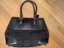 Coach  Bag Black Signature Satchel Purse Handbag AND Wallet Black  Interior