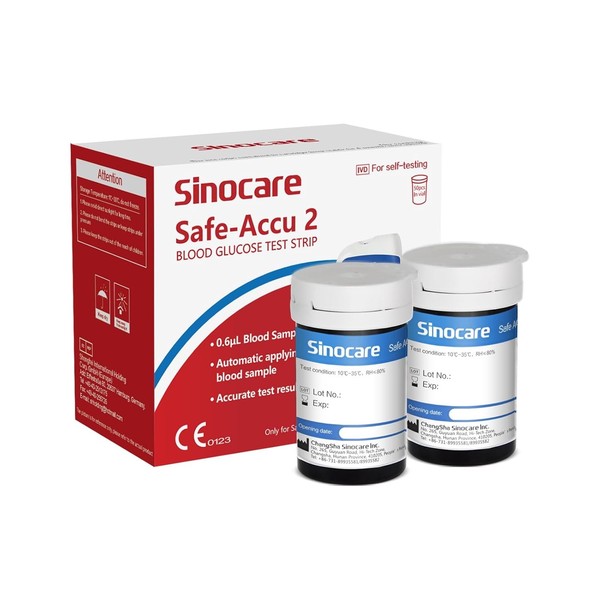 sinocare Safe-accu2 Tira , 50 x Tiras Sin Lancetas en Sangre Sin Lancetas