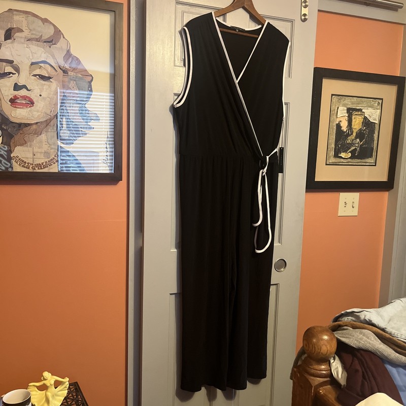 NWT Tahari Jumpsuit 3X Black Wrap Belt Tie Wide Leg Knit Career Office Resort