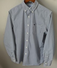 Chaps Mens Shirt Long Sleeve Blue White Striped Button Size Medium Easy Care