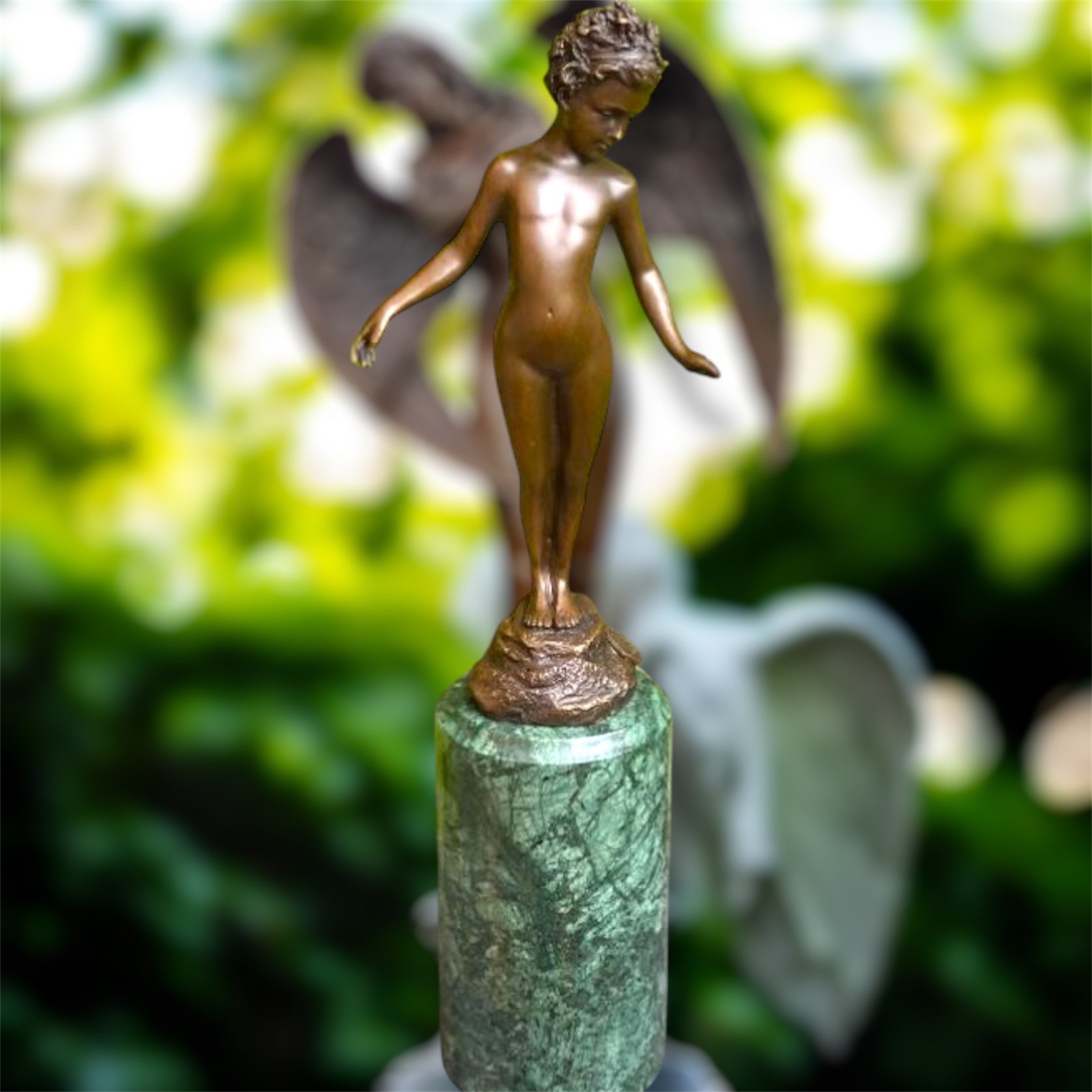 Bronze Girl Holding Rose Sculpture Romantic Figurative Art Statue Decor Home J.B