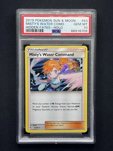 2019 Pokemon Sun & Moon Hidden Fates Misty's Water Command Holo #63 PSA 10