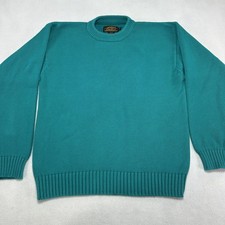 Vintage Eddie Bauer Sweater Mens Small Teal Green Cotton Crewneck Knit Pullover