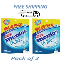 (PACK OF2) Mentos Pure Fresh Mint Sugar Free Gum Extra Value Pack 120 Count