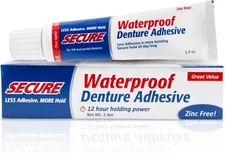 Secure Waterproof Denture Adhesive - Zinc Free - Extra Strong Hold For... 