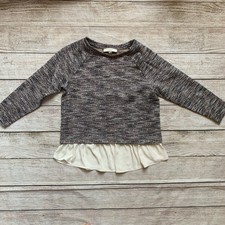 LOFT faux sweater size small gray black white bottom ruffle