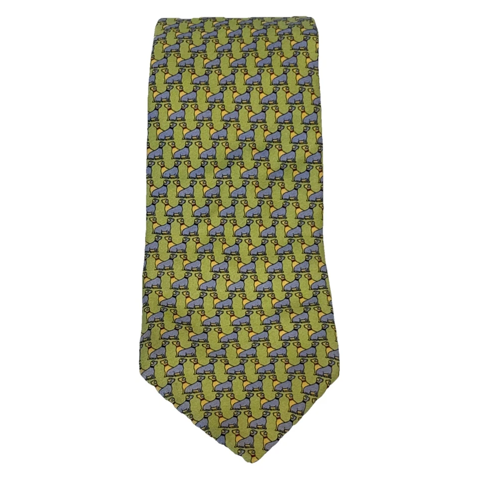 Corbata de Seda PETER BLAIR Perros Verde Pastel Amarillo Azul Hecha en EE. UU. Evento Preppy Foto 2 de 4