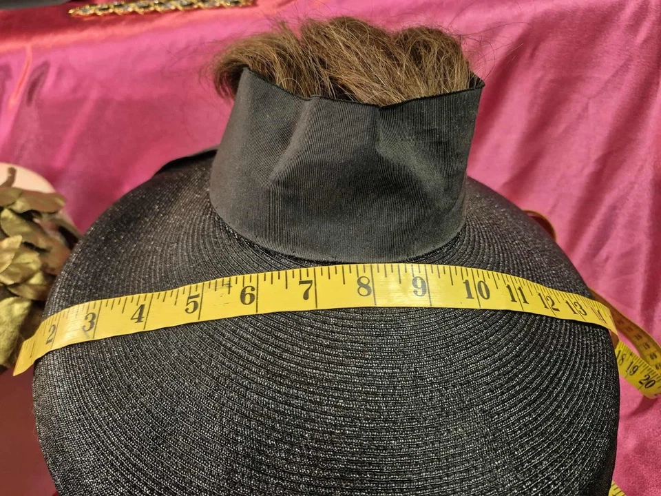 Vintage Hats - Black Straw Open Crown Wide Brim, Gold & White Floral Pillbox Hat - Image 4 of 4