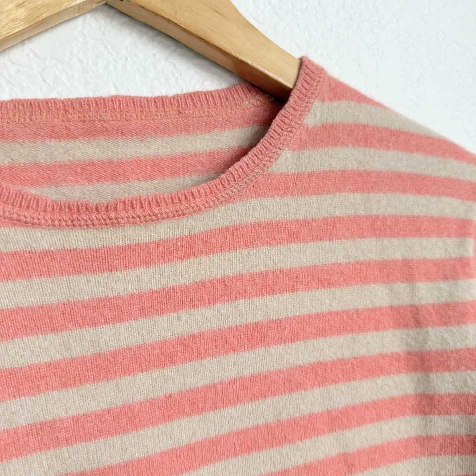 Iris Von Arnim Women's Coral/Tan Stripe Cashmere Knit Sweater size S (?) Crew - Image 3 of 4