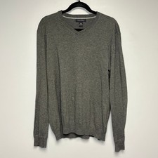 Banana Republic Grey Dad Academia Preppy Cashmere Blend V-Neck Mens Sweater Sz L
