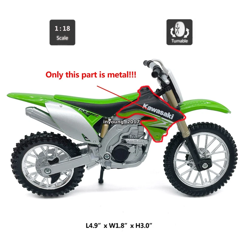 1/18 Kawasaki KX 450F Modelo de motocicleta Dirt Bike Juguetes para niños Foto 2 de 4