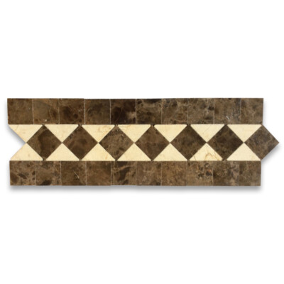 M864BXP Crema Marfil Marble Classic Diamond Mosaic Border Listello Tile Polish