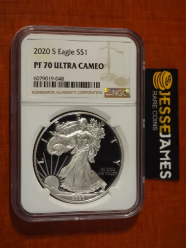 2020 S PROOF SILVER EAGLE NGC PF70 ULTRA CAMEO CLASSIC BROWN LABEL