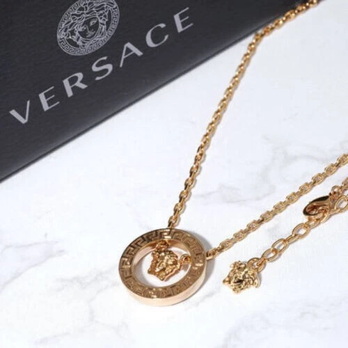 VENDITA VERSACE Collana Anello Greco Motivo Medusa Reversibile Maglia Ovale C...