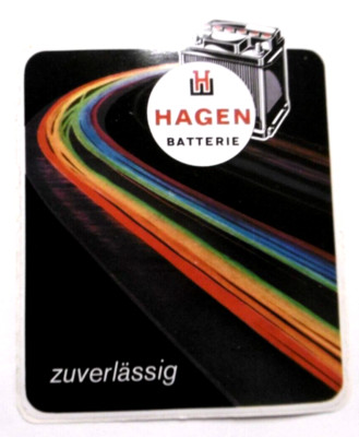 Werbe-Aufkleber Hagen Batterie zuverlässig Starterbatterie Auto PKW 70er 12x15cm