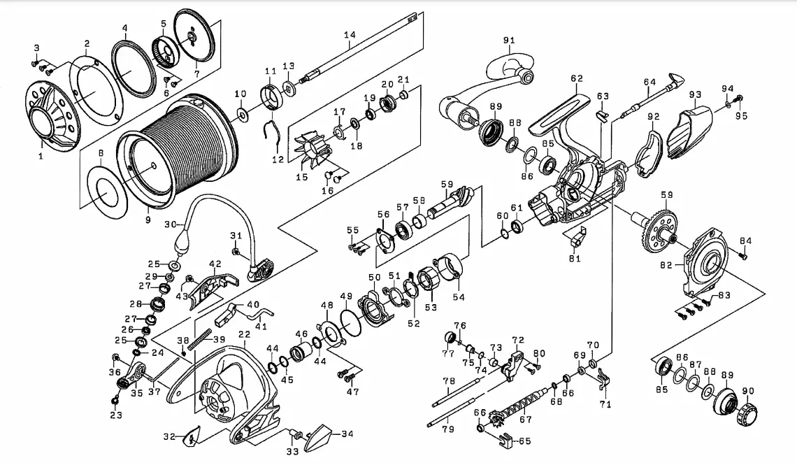 Daiwa Spinning Reel AS2650/4050 Instruction Booklet, Maintainance, Parts  List 