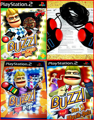 PS2 3 BUZZ GAMES + 4 BUZZER - POP + MUSIK+ SPORT QUIZ-  *RATE PARTY SPASS*