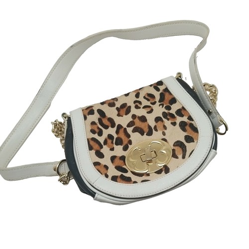 Emma Fox White and Black Leather Backpack with Leopard Accent Emma Fox Leather Exterior Animal Print Bags & Handbags for  main image 2