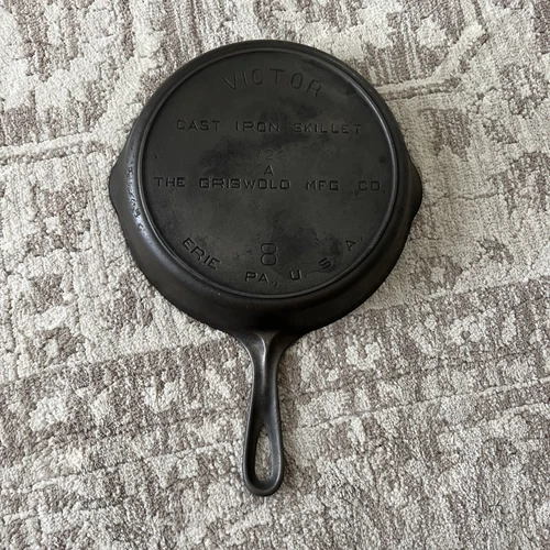 Vintage VICTOR BY GRISWOLD #8 Cast Iron Skillet Fully Marked 722 Heat Ring USA