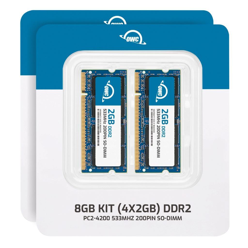 Kit RAM DDR2 SODIMM 8 Go (4x2 Go) 800 MHz OWC - Pour PC Portable, Non ECC, 200 Broches, Neuf