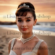 Digital Image Desktop Wallpaper AI Art - Audrey Hepburn on the Beach at Sunset