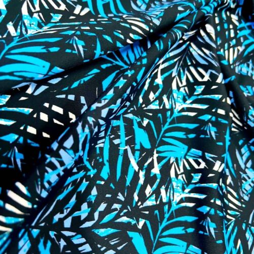 Traje de baño tela azul estampado hojas elástico en 4 direcciones 60" por yarda - Imagen 3 de 5