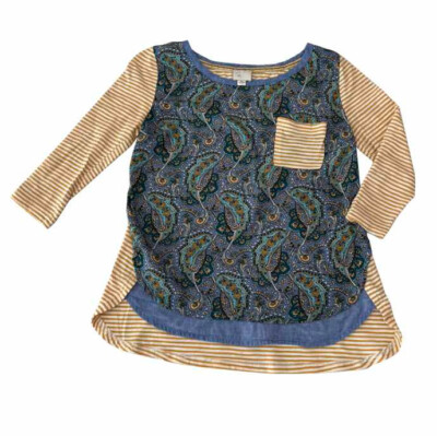 Womens Anthropologie Postmark Small Casual Top Mustard Stripe Paisley