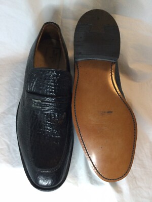 Vtg Stuart McGuire Black Genuine Sharkskin Leather Dress Loafers Men 485 US 8.5 Vintage Shark Skin Sharkskin Black Loafers Shoes Stuart  main image 2