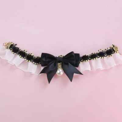 NEW Adjustable Necklace Pet Jewelry Dog Cat Collar Lace Bow Pearl Bead XS S M L